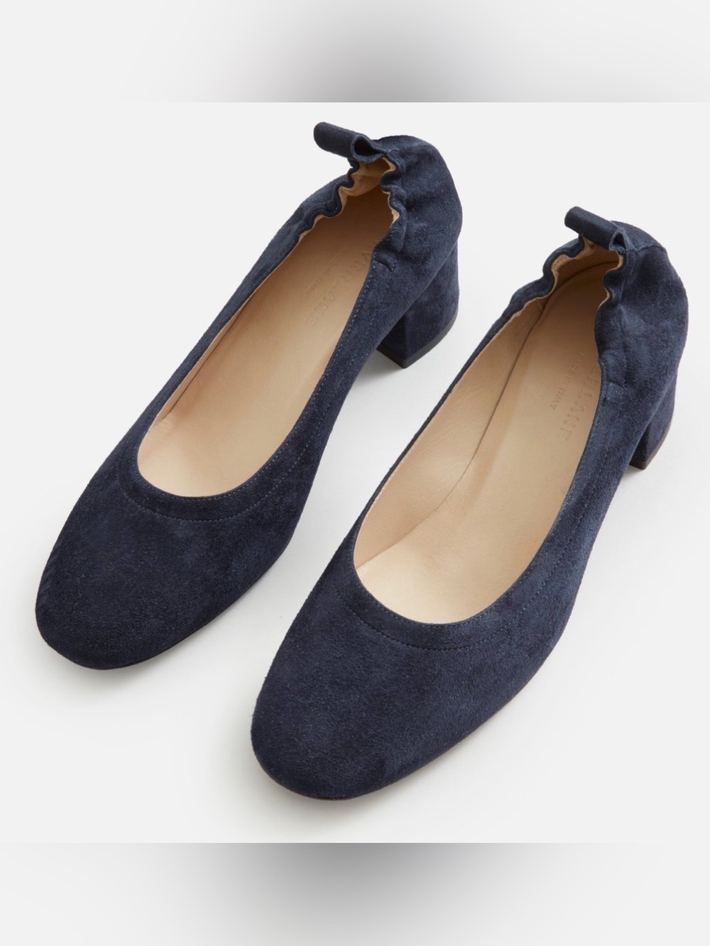 Everlane The Day Heel Blue Italian Suede Block Heel Pumps Size 10
